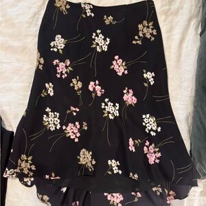 LOFT Black Skirt with Floral Accents